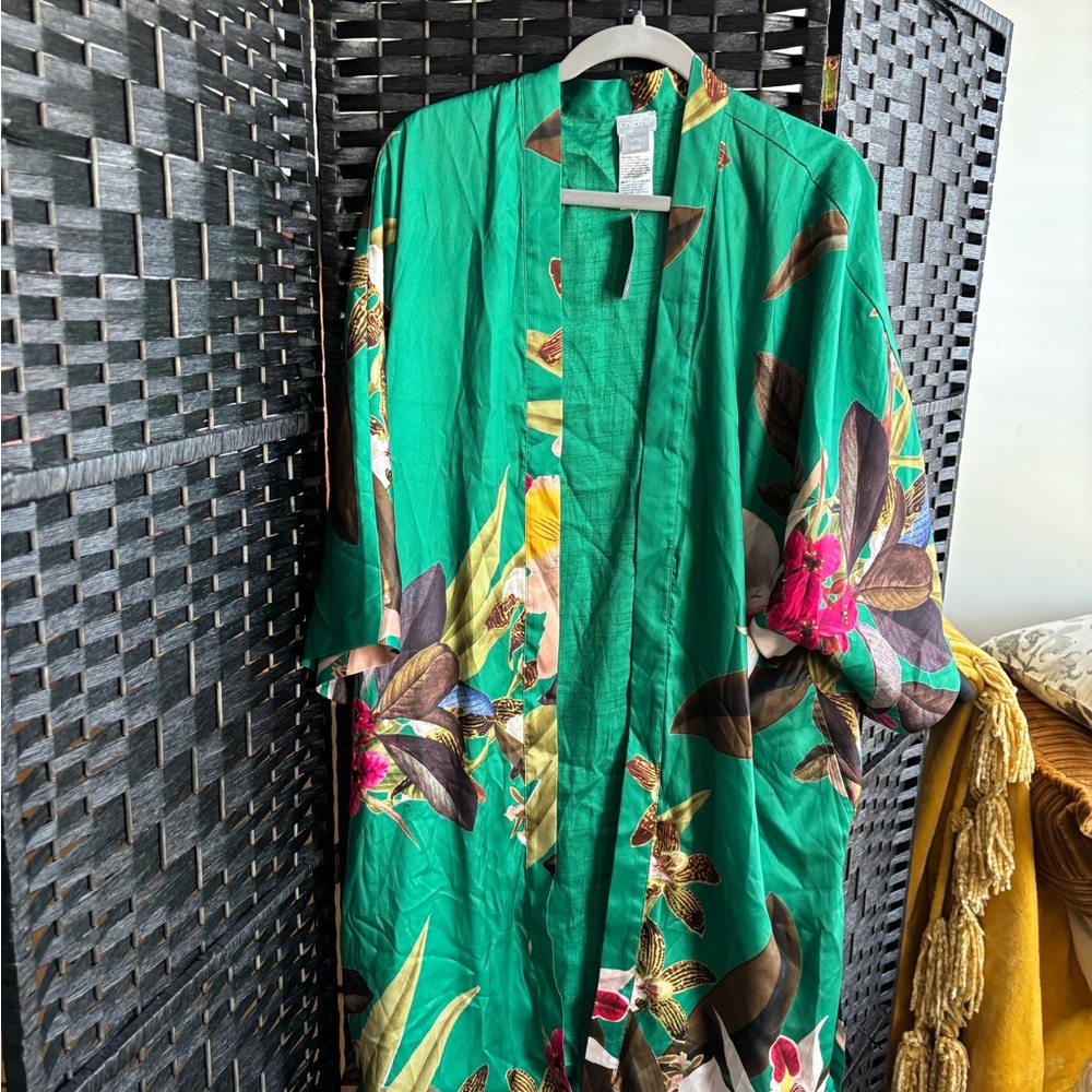 Chico's Green and Brown Patterned Kimono